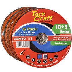 TORK CRAFT 10+5 Cutting Disc Steel & Ss 115 X 1.0 X 22.2 Mm 4x More Peformance
